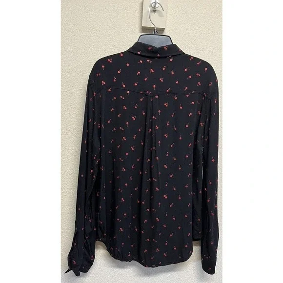 RAILS Women’s Rocsi Metallic Cherry Print Button Down Shirt Black Red Size S - Picture 5 of 11
